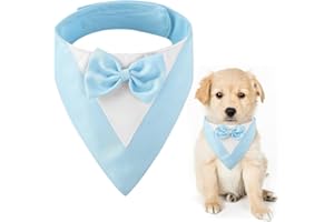 CENCERY Smoking per cani con papillon, collare a bandana da matrimonio per cani di taglia media, costume da cane per matrimoni, fidanzamenti e compleanni (Collo: 35-45 cm, Blu)