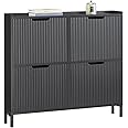 SoBuy 4 Flip-drawers Shoe Cabinet Shoe Storage Cupboard Organizer Black W100 x D19 x H91cm FSR177-L-SCH