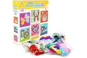 KREATIVE KIDS Kids 6-in-1 Cross Stitch Kit | 6 assorted embroidery boards with 36 coloured threads included | Kids Embroidery Kit