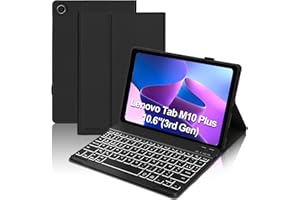 JADEMALL Coque Clavier pour Lenovo Tab M10 Plus (3rd Génération) 10,6" 2022, Bluetooth Wireless Backlit Clavier pour Lenovo Tab M10 Plus 3e Gen, Noir
