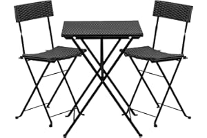 STILISTA Bistro-Set 3-teilig aus Polyrattan 1x Tisch + 2X Stuhl, klappbar in schwarz