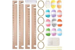 WIYETY Set di cornici in legno, grandi 28 x 25 cm, telaio per bambini, telaio quadrato in legno con cornice, filato di lana 12 colori, ago, pettine e manuale inglese, telaio per principianti
