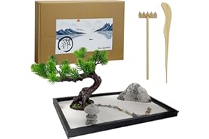 LuXianYS Zen Garden 12x8 Pulgadas, Jardín Japonés de Arena Zen, Mini Jardín Zen Meditation, Deco Green Zen Garden, Mini Kit de Jardín de Arena Zen, Regalos de meditación