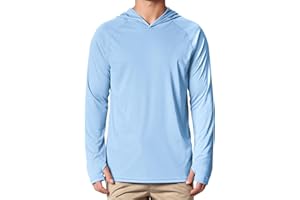 Peakwell Men's UPF 50+ Sun Protection Long Sleeve Hoodie Fishing Rash Guard Tops Lightweight UV-Shirts