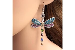 CXWK Pendientes De Cristal De Libélula Bjg Vintage para Mujer, Pendientes De Piedra Verde Azul Arcoíris Bohemios, Bonitos Pendientes De Gota De Color Plateado para Mujer