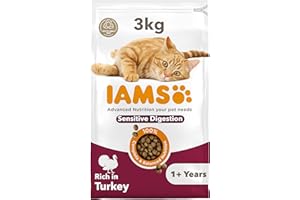 IAMS Sensitive Digestion Dry Cat Food Turkey 3kg - Advanced Nutrition Cat Food - Ages 1+ Years