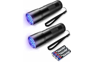 EVASTARY 2 Stück UV-Schwarzlicht-Taschenlampe 12 Led, Mini UV Lampe Ultraviolettes Licht mit 395nm, Haustiere Urin-Detektor für Hundeurin, Haustierflecken, Bettwanzen auf Teppich. Inklusive 6 AAA Batterien
