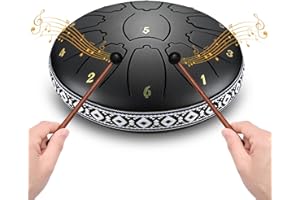 Do-Electr Steel Tongue Drum 6 Inch 11 Tone Hand Pan Drum with Pocket, Fingerpick, and Mallets for Meditation Yoga Sound Healing (Black)