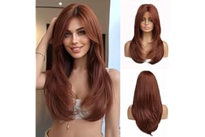 Esmee Parrucche Auburn Lunghe e Dritto per le Donne Parrucca Sintetica Stratificata con Frangia per l'uso Quotidiano Cosplay Partito-20 Pollici