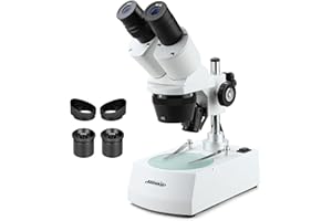 AOMEKIE Stereo Microscopio 20X/40X/80X Binoculare a Montaggio Frontale Oculari WF10X e WF20X, Obiettivi 2X e 4X Illuminazione LED Superiore e Inferiore Piastra Palcoscenico Reversibile Nero/Bianco.