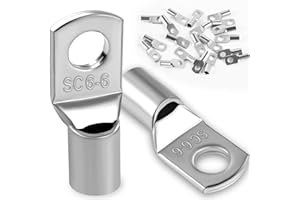 DAWENUR 20 Pièces 6mm² Cosses Tubulaires M6 Cosses Annulaires, Cosses à Sertir a Oeil à Anneau, Œillet en Cuivre Étamé Cosse à Sertir pour Câble Électrique