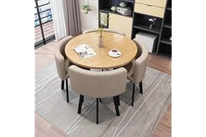 GTYUNZP Round/Square Dining table Set with Chairs, Modern Conference Table and 4 Chairs Set, Reception Table and Chair Combination,Wooden Kitchen Table Set for 4 for Living Room Dining Room (F)