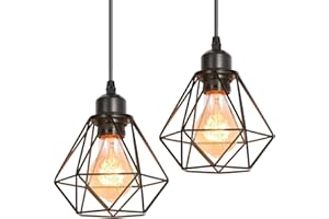 TOKIUS Lámparas de Techo Diseño de Jaula de Hierro Negro Ø 16cm Vintage Lámpara Colgante Iluminación de Techo de Interior para Pasillo Porche Cocina Dormitorio (Colgante 1 Luz, 2 Piezas)