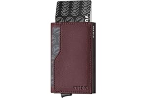 VULKIT Tarjetero con Doble Ventana de Identificación Cartera de Cuero Cartera con Bloqueo RFID Cartera de Tarjeta Emergente Automática para Tarjetas y Notas