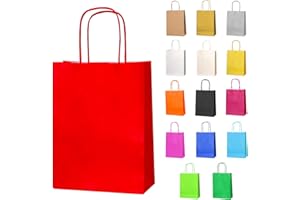 Thepaperbagstore 30 Petit Sacs en Papier avec Poignées Torsadées pour Cadeaux et Fêtes - Rouge - 180x220x80mm