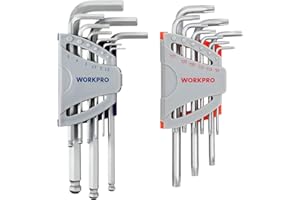 WORKPRO 18-częściowy zestaw kluczy imbusowych, Torx i końcówka kulowa, klucz sześciokątny Cr-V z długim ramieniem, metryczne klucze sześciokątne 1,5≠10 mm, małe i kompaktowe, do naprawy roweru, do domu