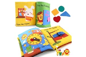 Richgv Libros Bebé, Libro Texturas Bebé Libro Suave para Bebés con como Atar Cordones,Abrir y Cerrar Cremallera,Libro Sensorial Libros de Tela para Bebes Recien Nacido Niños