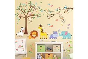 DECOWALL SG-2113 Bosque Animales Árbol Niños Pegatinas de pared Calcomanías Despegar y pegar extraíbles para guardería Dormitorio Sala de estar Arte murales decoraciones