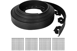 GROWNEER Garden Edging Border 32ft | 10M Long 6CM High Plastic Flexible Lawn Edging with 40pcs Strong Securing Pegs Landscape Dividers for Landscaping Garden Flower Beds(Black)