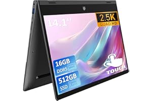 Auusda 2-in-1 Convertible Laptop Computer 14" FHD Touchscreen (N95/16GB/512GB) - 360° Hinge Tablet Mode, Backlit Keyboard, Fingerprint Sensor, WiFi 6,USB 3.0,Full-Featured Type-C,Grey