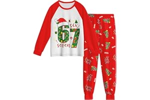 Yovova 67 Meme Pyjamas Set Boys Girls Sleepwear Six Seven Number 6 7 Christmas Long Sleeve Pjs Tops and Pants 2 Piece Outfit for Kids