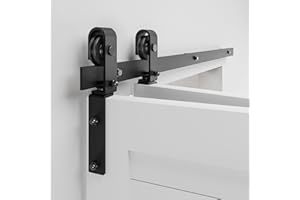 BONIKLUBA ‎3.3FT/102CM Bi-Folding Sliding Barn Door Hardware Track Kit for Double 48cm Wide Bifold Doors, Side Mounted Black Roller Hanger (No Door)