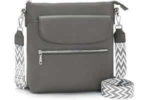 JSDOST Umhängetasche Damen Mittelgroß Handtasche Damen Crossbody Bag Damen Veganes Leder Schultertasche Damen mit Vielen Fächern Dunkelgrau