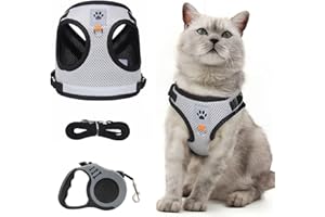 UIHRLM Cat Harness and Lead Set, Escape Proof Kitten Harness & 16.4 Ft/5M Automatic Extendable Leash, Reflective in Dark Vest with Soft Lead for Small Pets Puppy Walking Travel Safety (Grey, M)