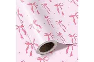 RUSPEPA Pink Bow Wrapping Paper Roll - Mini Roll - 43.2cm x 5m - Pink Ribbon Bow Design Perfect for Valentine's Day, Girls Birthday, Bachelorette Party, Baby Shower