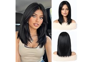 Esmee Short Straight Black Bob Wigs With Curtain Bangs Shoulder Length Natural Wig Synthetic Daily Party Cosplay Wigs for Women