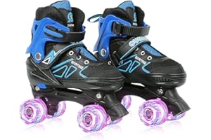 OHMG Patins à roulettes Filles Garçons Réglable 4 Roues Patins à roulettes pour Enfants,Lumineux LED Patins à roulettes pour Enfants Cadeau,Rollers pour Enfants Confortables,Super Quad