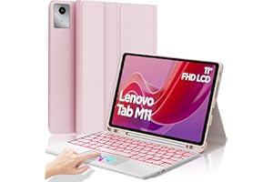 IVEOPPE Funda Teclado Lenovo Tab M11 con Touchapad, Funda Teclado Capa Teclado Español Ñ Desmontable Retroiluminados Bluetooth para Lenovo Tab M11 TB330FU/ TB330XU 2024 11", Rosa Claro