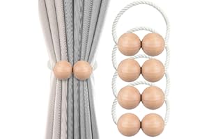 EULUOZIQING 4 Stück Magnetische Vorhang Raffhalter, Raffhalter für Vorhänge Kinderzimmer, Vorhang Clips Gardinenhalter für Hause, Wohnheim, Büro, Gardinen Deko (Original Holzfarbe)