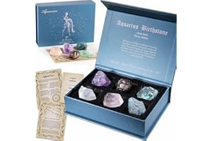 Faivykyd Aquarius Birthday Crystals Set, Natural Healing Crystals with Horoscope Box, Zodiac Birthstone Crystal Set for Healing, Spiritual Gift for Women Men Friends, Birthday Gifts Idea