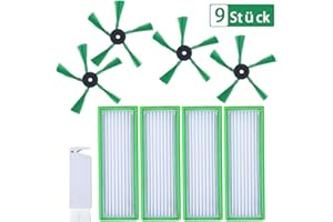 LAOYE 9 Stück Zubehör für Vorwerk Kobold VR200 VR300 Saugroboter - Ersatzteile 4 HEPA Allergiefilter, 4 Seitenbürsten, 1 Kleine Bürste - Ersatzset passend für Vorwerk Kobold VR 200, NICHT Original
