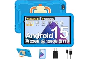 JUEDUR Android 15 10 pollici Tablet bambini con Gemini AI, 22GB RAM+128GB ROM, Controllo Parentale, 8000 mAh, Octa-Core, 5MP+8MP con 5G Wifi6, Custodia protettiva EVA antiurto + Staffa girevole a 360°(Blu)