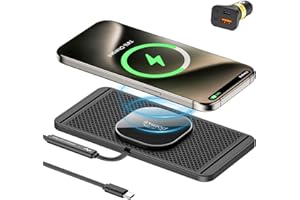 Polmxs Bezprzewodowa magnetyczna ładowarka samochodowa 15 W do bezprzewodowej ładowarki samochodowej Magsafe USB C antypoślizgowa do iPhone'a 15/14/13/12, Airpods (kabel 30 cm)