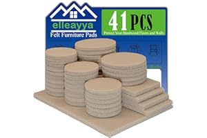 ELLEAYYA Large Felt Pads for Furniture(38.1mm&50.8mm Round,44.5 * 127mm&139.7 * 127mm Strip,Self-Adhesive),Large Furniture Pads Provide Best Chair Leg Floor Protectors,41PCS Beige