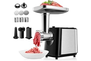 HELANGEL Tritacarne elettrico da 2000 W 5 in 1 - Insaccatrice professionale, tritatutto per verdure, grattugia per insalata e formaggio con 8 accessori, materiale di qualità alimentare per la cucina di casa