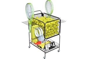 Lhysn Tennis Ball Cart, Tennis Racket Holder, for 350 Balls, Trolley Cart with Wheels Laundry Basket, Extra Large Utility Trolley for Storage Sport Equipments DIY Tools Toys Ball Hopper Tennis Racket