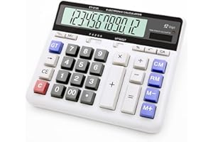 Ofeace Calculatrice, Calculatrices de Bureau avec écran Extra Large à 12 Chiffres, Calculatrice de Bureau à Batterie Solaire avec Gros Bouton, Fonction D'arrondi et Touches de Retour Arrière