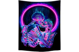 Roninkier Arazzo Scheletro Psichedelico Nero - Fluorescente-UV Halloween Arazzo Del Cranio Amanti Arazzo da Parete Grande Multicolore Tapestry Soggiorno Dormitorio Decorazione150X130cm