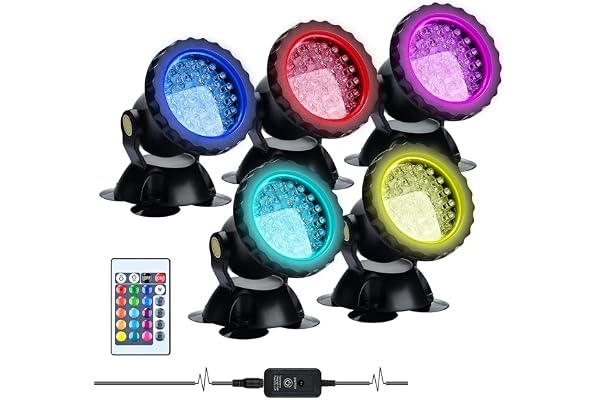Lychee RGB Projecteur Aquarium,sous-Marine Eclairage Submersible pour Poisson, LED étanche IP68 Lampe Angle Réglable Lumière avec Télécommande pour Jardin Pond Piscine Fontaine (5 Pack)