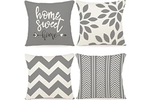 ZWJD Kissenbezug 55x55 4er Set Dekokissen Kissenbezüge Dekoration Outdoor Kissenbezüge Leinen Dekokissen für Schlafzimmer, Sofa, Stuhl, Bett, Garten (55 x 55 cm,Grau)