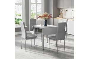 JEFFORDOUTLET Dining Table and Chairs, Drop Leaf Kitchen Table With PU Leather High Back Chair