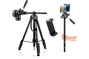 MOJOGEAR 179cm Trípode 3 en 1 para cámara y Video, trípode, monopié y Brazo Horizontal, Incluye Soporte para teléfono y Bolsa de Transporte, trípode Grande para cámara Vlog, DSLR