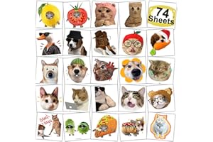 CHARLENT Tatuaggi Temporanei con Meme di Gatti Carini - 74 Fogli Singoli Tatuaggi con Meme di Animali Divertenti per Decorazioni di Compleanno, Articoli per Feste, Idee Regalo per Premi Scolastici