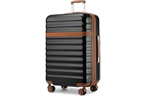 Kono Large Suitcase Check-in 28-Inch Expandable Luggage ABS+PC Hardshell Lightweight Travel Trolley with TSA Lock Spinner Wheels (Black/Brown)