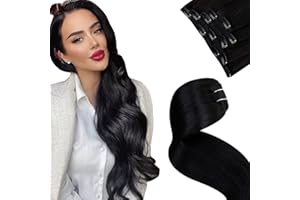 LaaVoo Extension Capelli Veri Clip 5pcs 70g 45cm Nero Extension Clip Capelli Veri Lisci Estensioni Dei Capelli Umani Reali #1