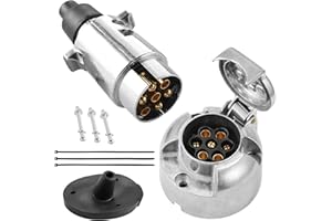 SPARKMOTO Metallo Spina Rimorchio 7 Poli E Metallo Presa Rimorchio 7 Poli, 12V Spina E Presa Rimorchio 7 Poli Alluminio Maschio e Femmina,con Guarnizione Kit isolante per prese Rimorchio(Alluminio A)